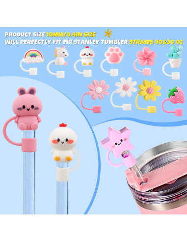 15 Tapas de Silicona DALOO para Pajitas 10 mm Multicolor