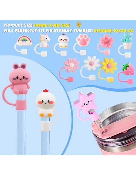 15 Tapas de Silicona DALOO para Pajitas 10 mm Multicolor