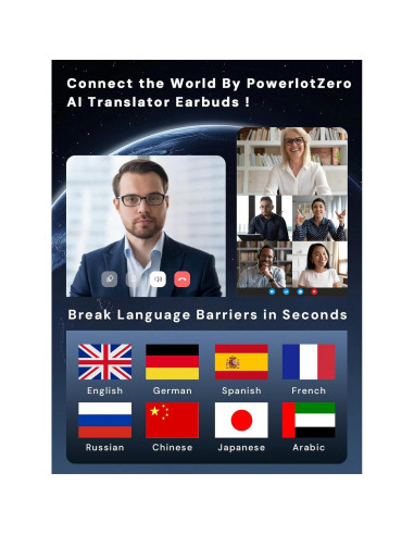 Auriculares Traductores AI PowerlotZero Bluetooth 5.4 145 Idiomas