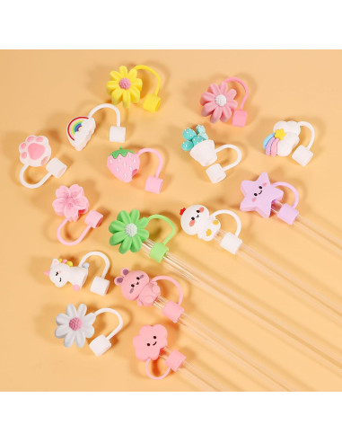 15 Tapas de Silicona DALOO para Pajitas 10 mm Multicolor