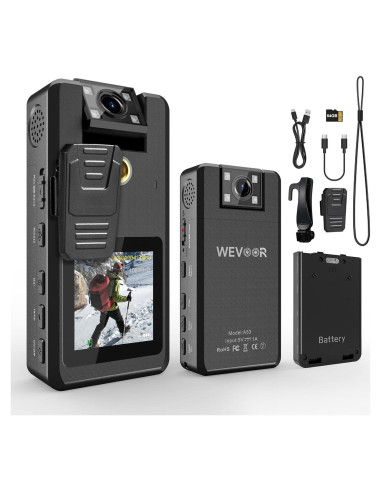 Cámara Corporal Wevoor A53 HD 1296P 64GB con Batería Doble