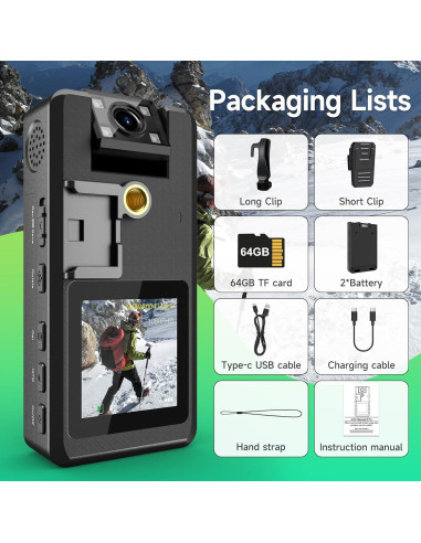 Cámara Corporal Wevoor A53 HD 1296P 64GB con Batería Doble