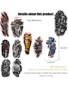 Tatuajes Temporales 3D Roarhowl Diseño 5 para Hombres y Mujeres 2