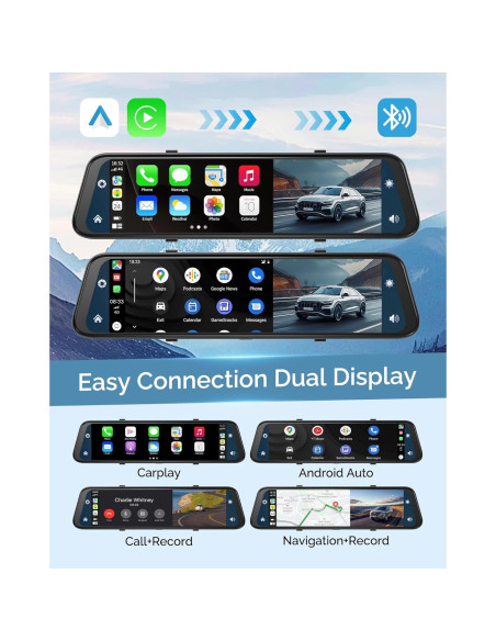 Cámara de Espejo Retrovisor KOUENOM 12" 4K con CarPlay y Android Auto