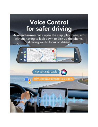 Cámara de Espejo Retrovisor KOUENOM 12" 4K con CarPlay y Android Auto