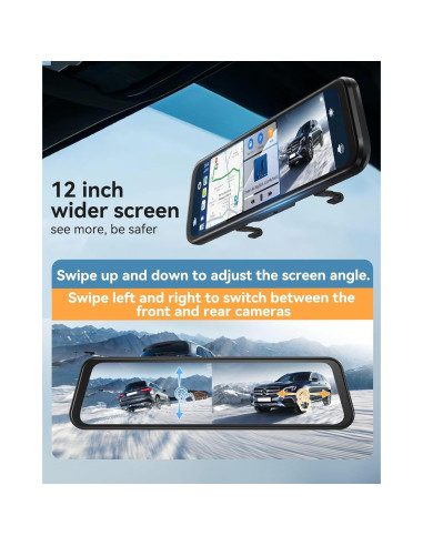 Cámara de Espejo Retrovisor KOUENOM 12" 4K con CarPlay y Android Auto