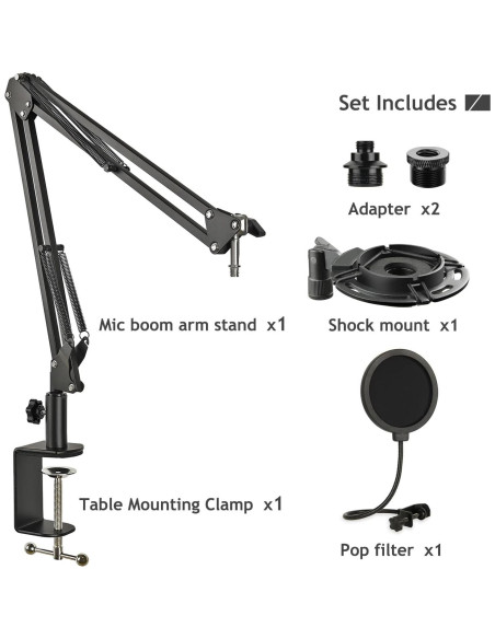 Soporte de Micrófono Frgyee con Brazo de Tijera y Filtro Antipop