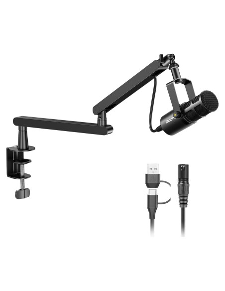 Micrófono Dinámico MAONO PD400X con Brazo BA92 para Podcast