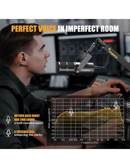 Micrófono Dinámico MAONO PD400X con Brazo BA92 para Podcast
