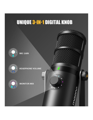 Micrófono Dinámico MAONO PD400X con Brazo BA92 para Podcast