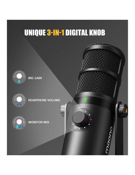 Micrófono Dinámico MAONO PD400X con Brazo BA92 para Podcast