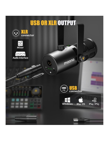 Micrófono Dinámico MAONO PD400X con Brazo BA92 para Podcast