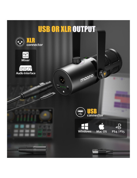 Micrófono Dinámico MAONO PD400X con Brazo BA92 para Podcast