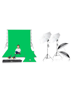 Kit de Soporte y Fondo Verde EMART 2.6x3.0m con Iluminación 105W