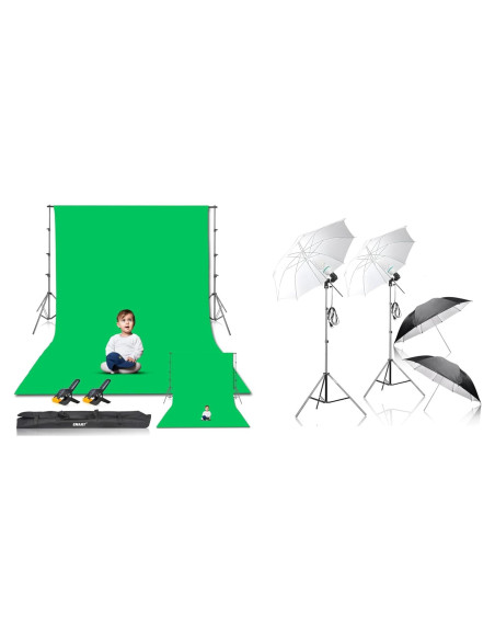 Kit de Soporte y Fondo Verde EMART 2.6x3.0m con Iluminación 105W