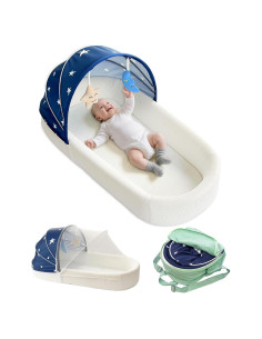 Cuna portátil grande azul para bebés - Cuna de viaje con toldo