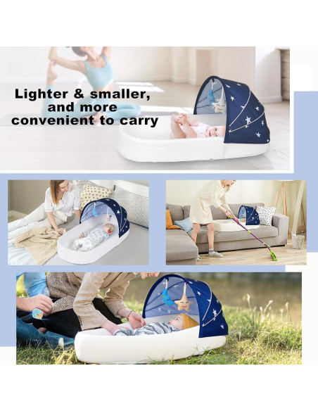 Cuna portátil grande azul para bebés - Cuna de viaje con toldo
