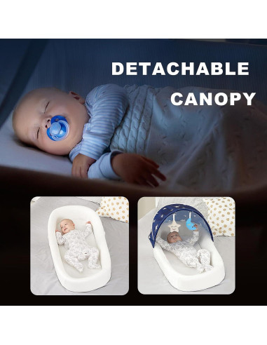 Cuna portátil grande azul para bebés - Cuna de viaje con toldo
