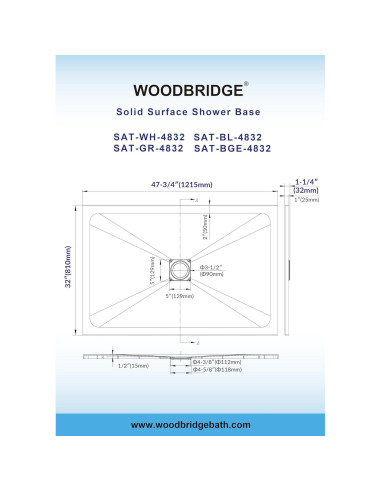Base de Ducha Sin Umbral WOODBRIDGE 121.3x81.3 cm Beige