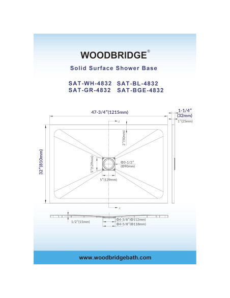 Base de Ducha Sin Umbral WOODBRIDGE 121.3x81.3 cm Beige