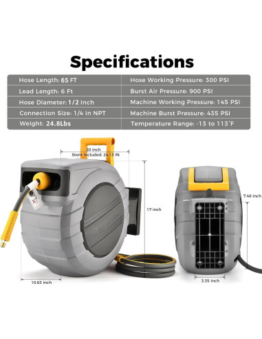 Carrete de Manguera de Aire GLAHODEN 20 m 1/2" Automático