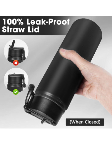 Botella de Agua Aislada ERTOOE 1.5L con Pajilla y Tapa