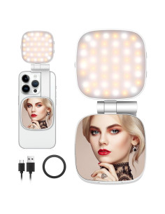 Luz de Selfie Magnética FJHEPERPOO M27-Blanco con Espejo HD