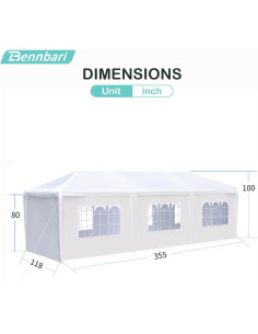 Carpa Gazebo Exterior 3x9m Bennbari Blanca con Paredes Removibles 2