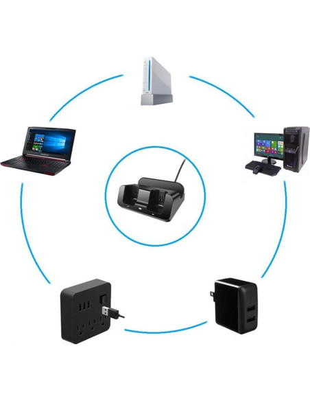 Base de Carga 3 en 1 eLUUGIE para Wii U Gamepad y Controladores