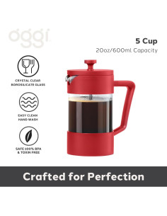 Prensa Francesa Oggi de Vidrio Borosilicato 5 Tazas Roja 2