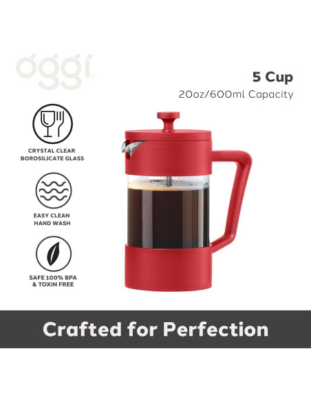 Prensa Francesa Oggi de Vidrio Borosilicato 5 Tazas Roja