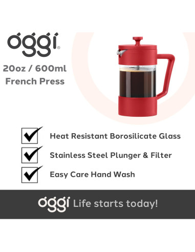 Prensa Francesa Oggi de Vidrio Borosilicato 5 Tazas Roja