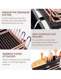 Estante para Secar Platos BACOENG de Aluminio Dorado 1.8kg 2