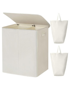 Cesto de Ropa Doble WOWLIVE 154L Beige Plegable con Tapa
