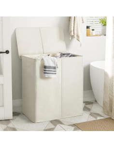 Cesto de Ropa Doble WOWLIVE 154L Beige Plegable con Tapa 2