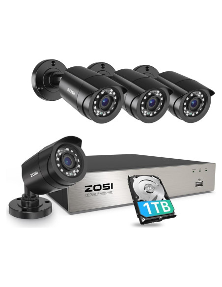Sistema de Cámara de Seguridad ZOSI 8CH 1080P con 4 Cámaras y 1TB
