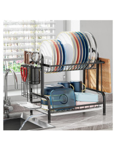 Estante Secar Platos iSPECLE Acero Inoxidable 2 Niveles Negro