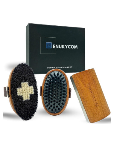 Kit de Aseo de Madera ENUKYCOM para Perros y Gatos Pelo Corto