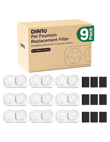 Filtros y Esponjas de Reemplazo Dianu para Fuente de Gatos 9 Paquete