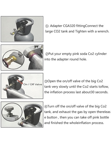 Adaptador de recarga CO2 KUMAS CGA320 con manómetro