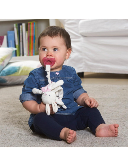 Chicco Pocket Buddies Conejo Rosa Suave Sujetador de Chupete