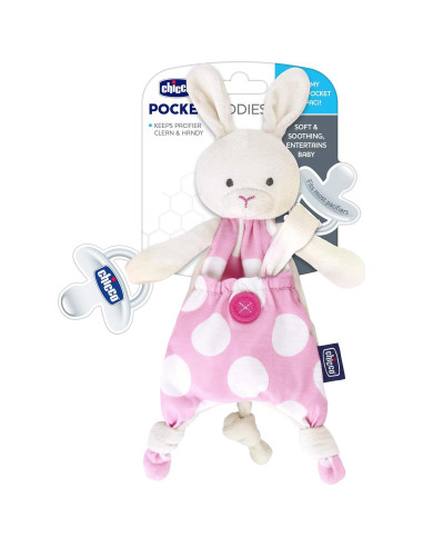 Chicco Pocket Buddies Conejo Rosa Suave Sujetador de Chupete