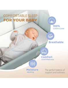 Cuna Lateral JOYMOR 3 en 1 Verde con Colchón y Sábana 2