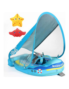 Flotador Mambobaby Azul Barco con Toldo Solar Ajustable