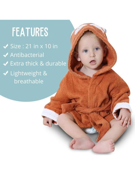 Bata de baño para bebés BlueMello Zorro 100% Algodón Unisex