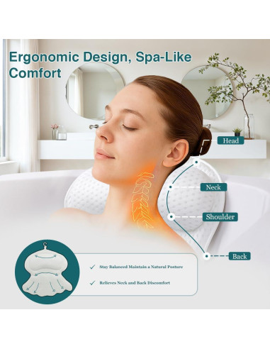 Almohada de Baño RYNEX con Ventosas y Soporte Ergonómico