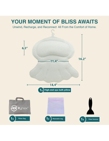 Almohada de Baño RYNEX con Ventosas y Soporte Ergonómico