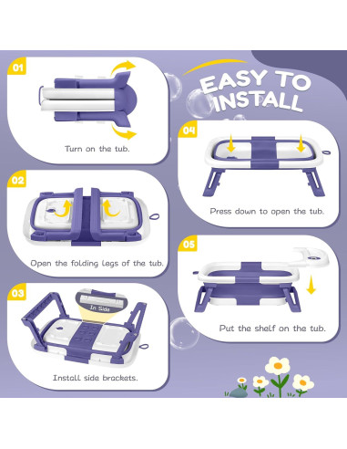 Bañera Plegable para Bebés QueenFul con Termómetro y Cojín