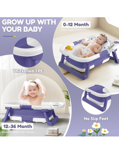 Bañera Plegable para Bebés QueenFul con Termómetro y Cojín