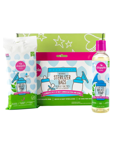 Kit de Limpieza Dapple para Extractores de Leche - 25 Toallitas, 8oz Jabón